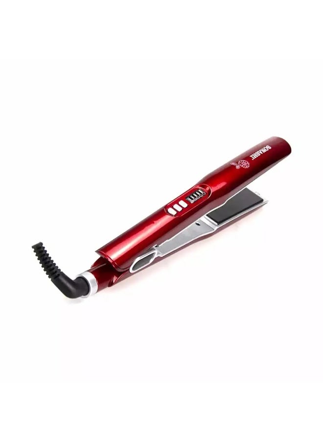 SONASHI Hair Straightening Machine With Black Ceramic Plate LED Indicator, Hair Styling Tool - Red - Image 2