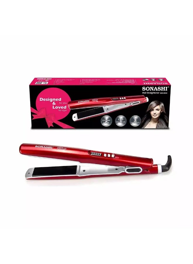 SONASHI Hair Straightening Machine With Black Ceramic Plate LED Indicator, Hair Styling Tool - Red - Image 1