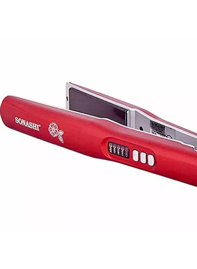 SONASHI Hair Straightening Machine With Black Ceramic Plate LED Indicator, Hair Styling Tool - Red - Image 3