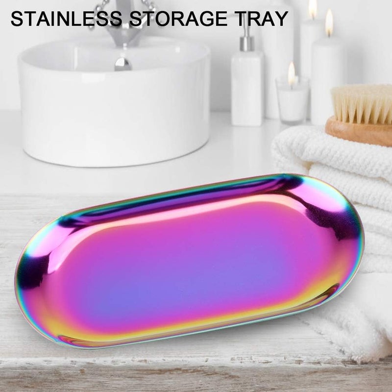 Fdit Nordic Storage Tray Cosmetics Jewelry Stainless Steel Cake Plate for Home Kitchen(Rainbow S) - Image 3