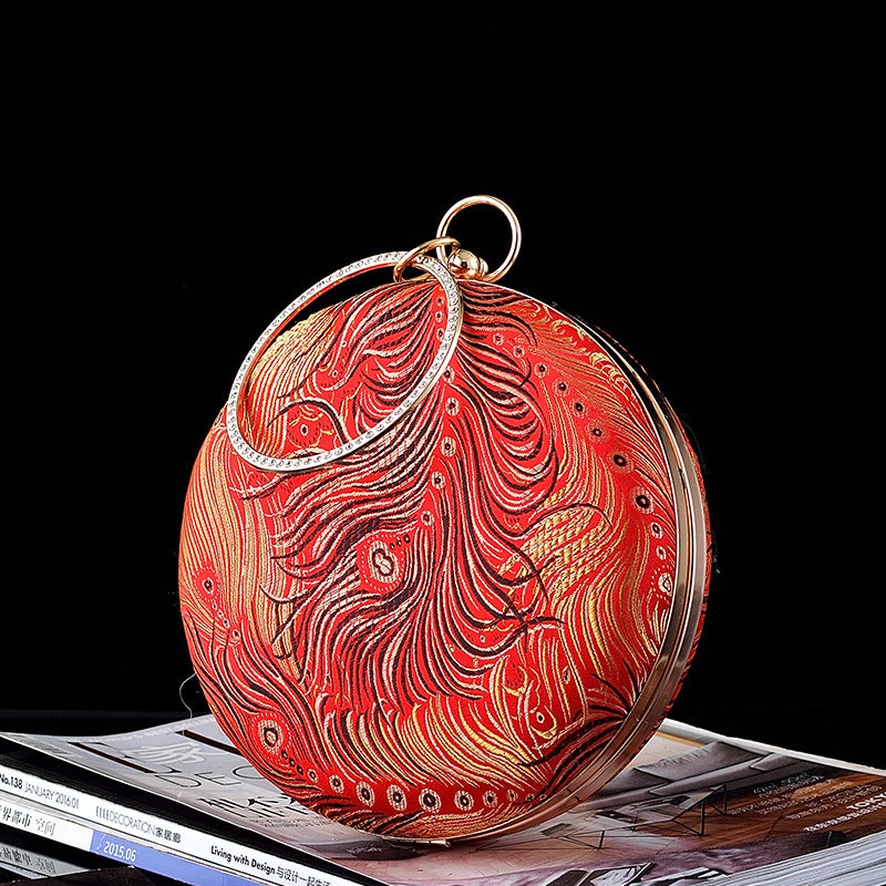 New Fashion Chinese Style Peacock Feather Embroidered Cheongsam Women'S Bag Hanfu Antique Bag Round Pu Bag Crossbody Bag - Image 1