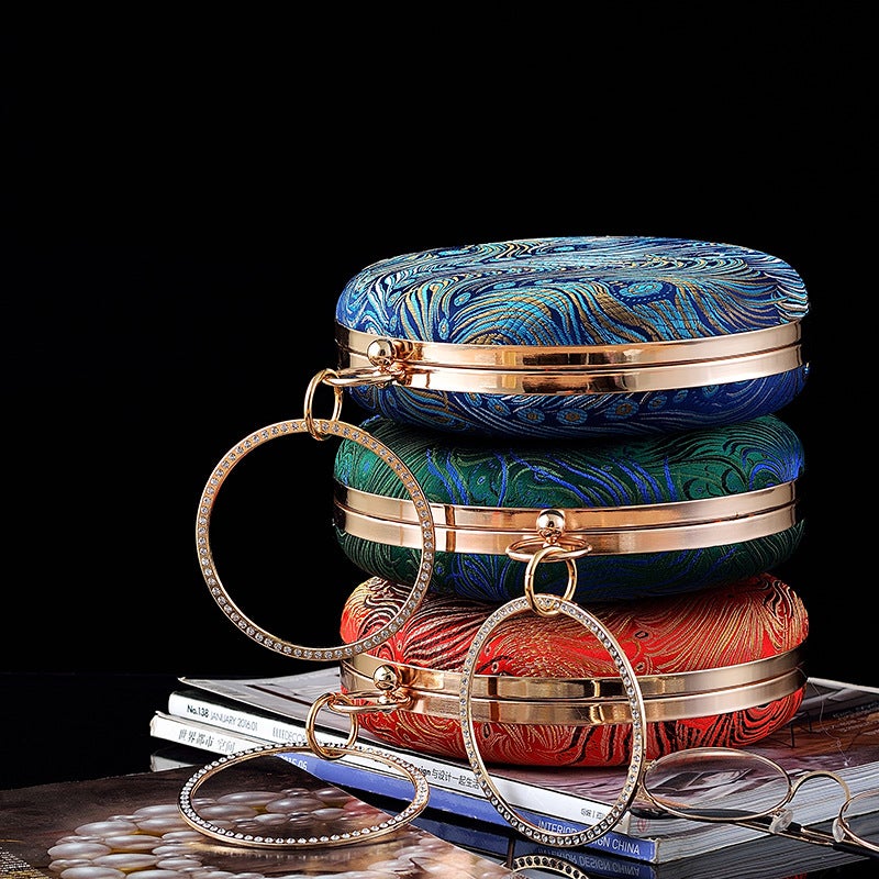New Fashion Chinese Style Peacock Feather Embroidered Cheongsam Women'S Bag Hanfu Antique Bag Round Pu Bag Crossbody Bag - Image 5