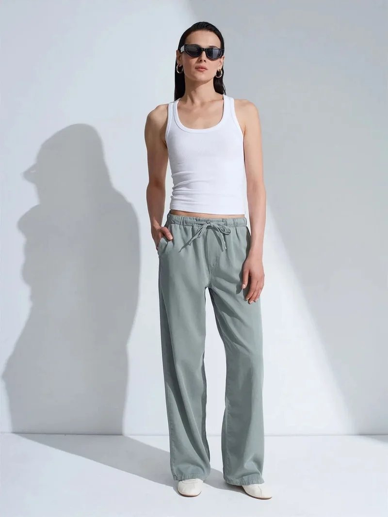 ديلفين Dilvin Mid-Waist Wide-Leg Denim Jeans