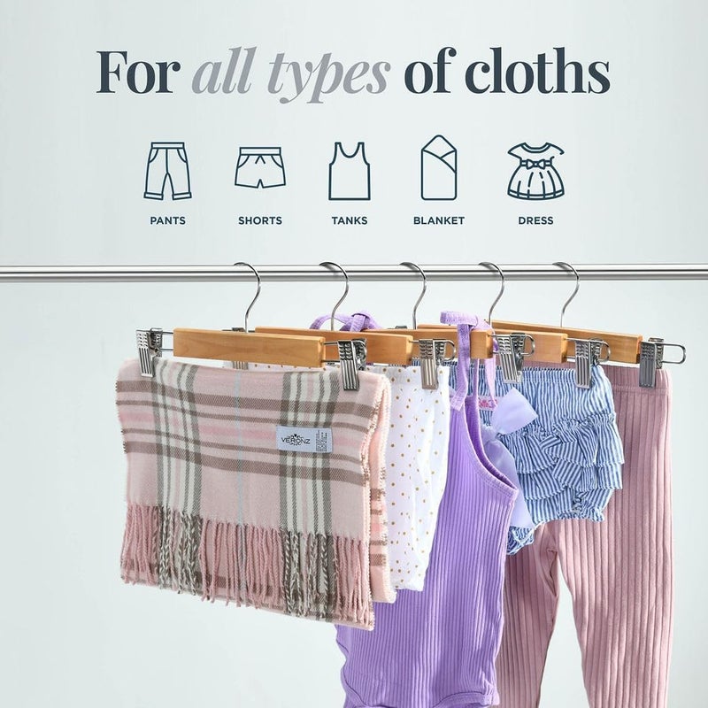 Home-it 10 PACK Wood skirt hangers with Clips or pants hangers with clips (Natural color) pant hangers High Quality trouser hangers - Image 2