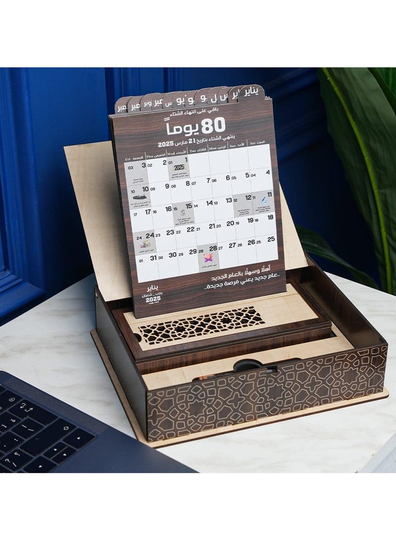 حكاية شمعة ستاند مكتبي مع تقويم ميلادي 2025، هدايا للمكاتب وللزملاء وللمنزل، ديكور مكتب جمالي للرجال والنساء،  أفضل هدية للسنة الجديدة ، التقويم الخشبي للمكتب - Image 2