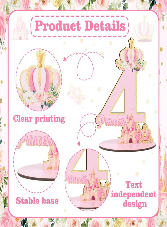 CORNER LACE Princess 4th Birthday Number Sign Centerpiece, Wooden Table Decoration Pink Glitter Gold, Four Years Old Birthday Parties Photo Props Supplies Decor - Image 5