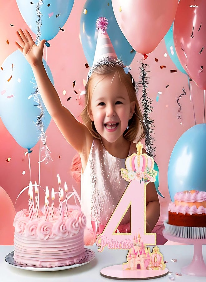 CORNER LACE Princess 4th Birthday Number Sign Centerpiece, Wooden Table Decoration Pink Glitter Gold, Four Years Old Birthday Parties Photo Props Supplies Decor - Image 2