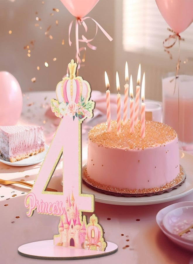 CORNER LACE Princess 4th Birthday Number Sign Centerpiece, Wooden Table Decoration Pink Glitter Gold, Four Years Old Birthday Parties Photo Props Supplies Decor - Image 4