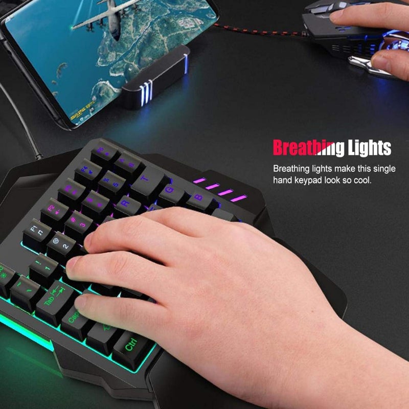 Single Hand Gaming Keyboard, Wrist Rest Multi Functional Membrane Keycap Keypad with Breathing Lights, for for Android, for Linux, for - Image 4
