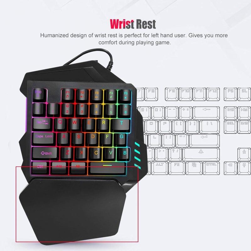 Single Hand Gaming Keyboard, Wrist Rest Multi Functional Membrane Keycap Keypad with Breathing Lights, for for Android, for Linux, for - Image 3