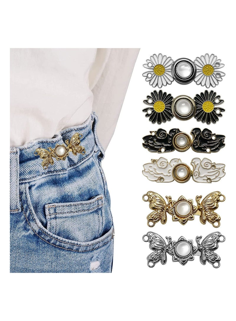 Zikra 6PCS Buttons for Jeans Dress Loose Big, DIY Pants Clips for Waist Smaller Tightener, DIY Sewing Adjustable Waist Buckle Fashion Pearl Flower Adjuster Fastener Clasp Pins for Girls Women - Image 1