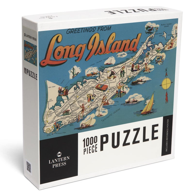 Lantern Press Greetings from Long Island New York View Vintage Halftone 1000 Piece Jigsaw Puzzle for Adults Made in USA with Reference Poster - Image 3