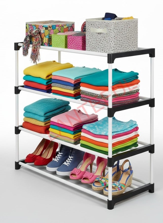LANTEFUL 4 Tier Plastic Shelf Organizer for Wardrobe, Adjustable Almirah Divider for Clothes Storage, Multipurpose Cupboard Rack,Multipurpose use Bookshelf,Collapsible Wardrobe,Kids Rack Cabinet Children stand - Image 2