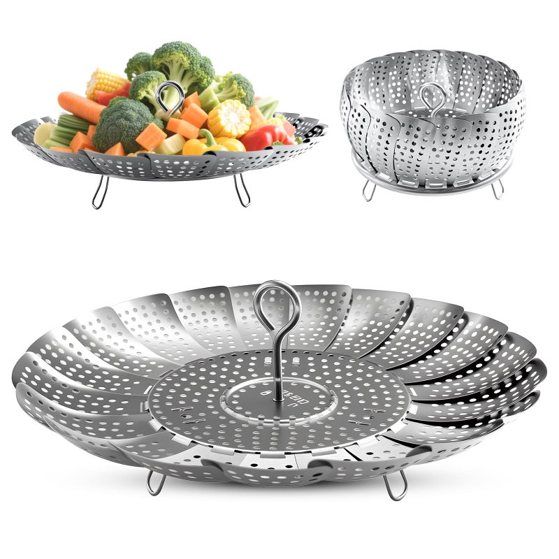ZOCY Steamer Basket Stainless Steel Instant Pot Accessories for Food and Vegetable, Zocy Premium Expandable Steam Basket to Fit Various Size Pots Medium (6.1" to 10.2")) - Image 1