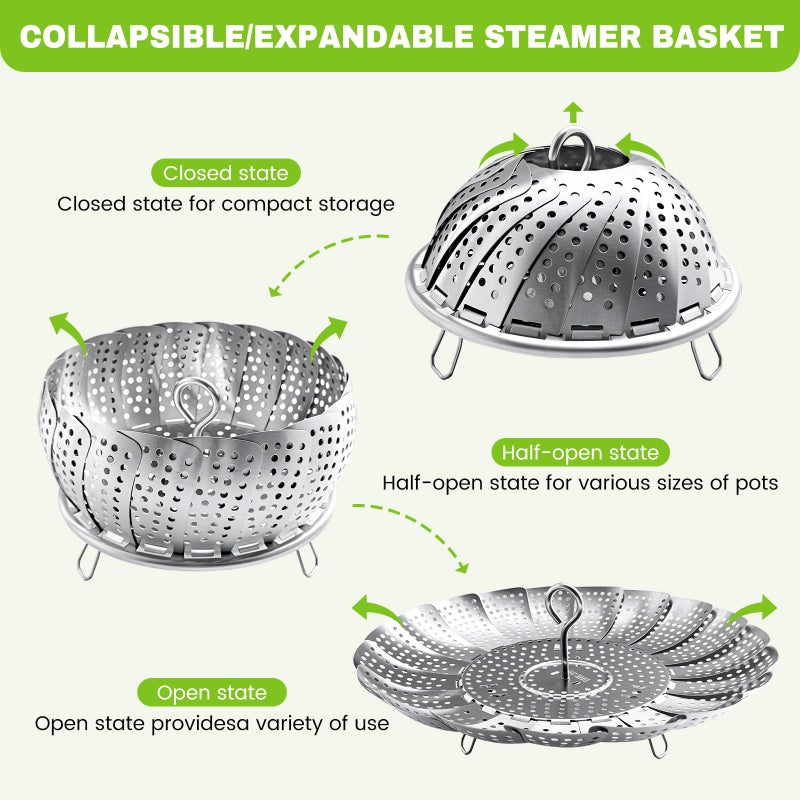ZOCY Steamer Basket Stainless Steel Instant Pot Accessories for Food and Vegetable, Zocy Premium Expandable Steam Basket to Fit Various Size Pots Medium (6.1" to 10.2")) - Image 4