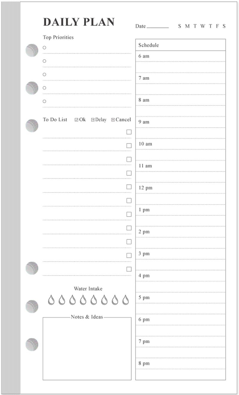 Yaridar A6 Undated Daily Planner Refill - To Do List for Filofax Personal Binders, 80 Sheets/160 Pages Planner and Lined Refill, 6-Hole Punched, 3.75" x 6.75" - Image 1