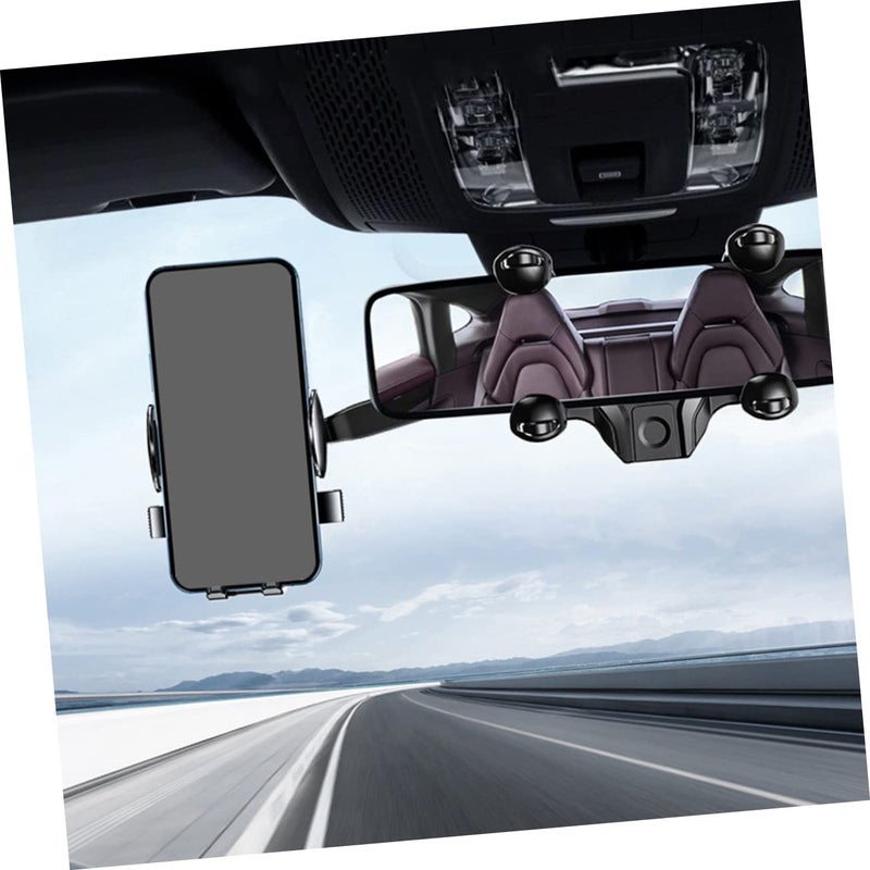Rotating Car Phone Holder Mount for Rearview Mirror Universal Fit Black - Image 3