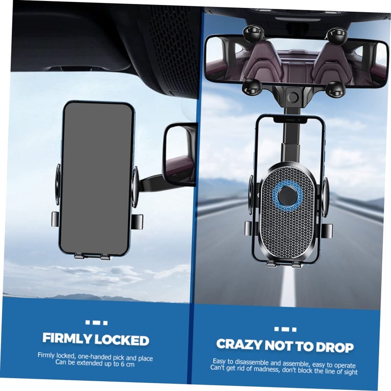 Rotating Car Phone Holder Mount for Rearview Mirror Universal Fit Black - Image 4