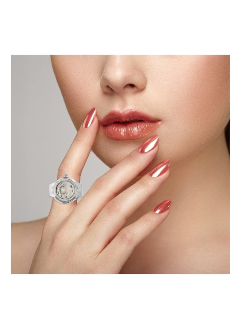 SYOSI Vintage Finger Ring Watches Zinc Alloy Round Ring Watch Decorative Diamond Watch for Men Women (White Flip Open Watch) - 1Piece  - Image 5