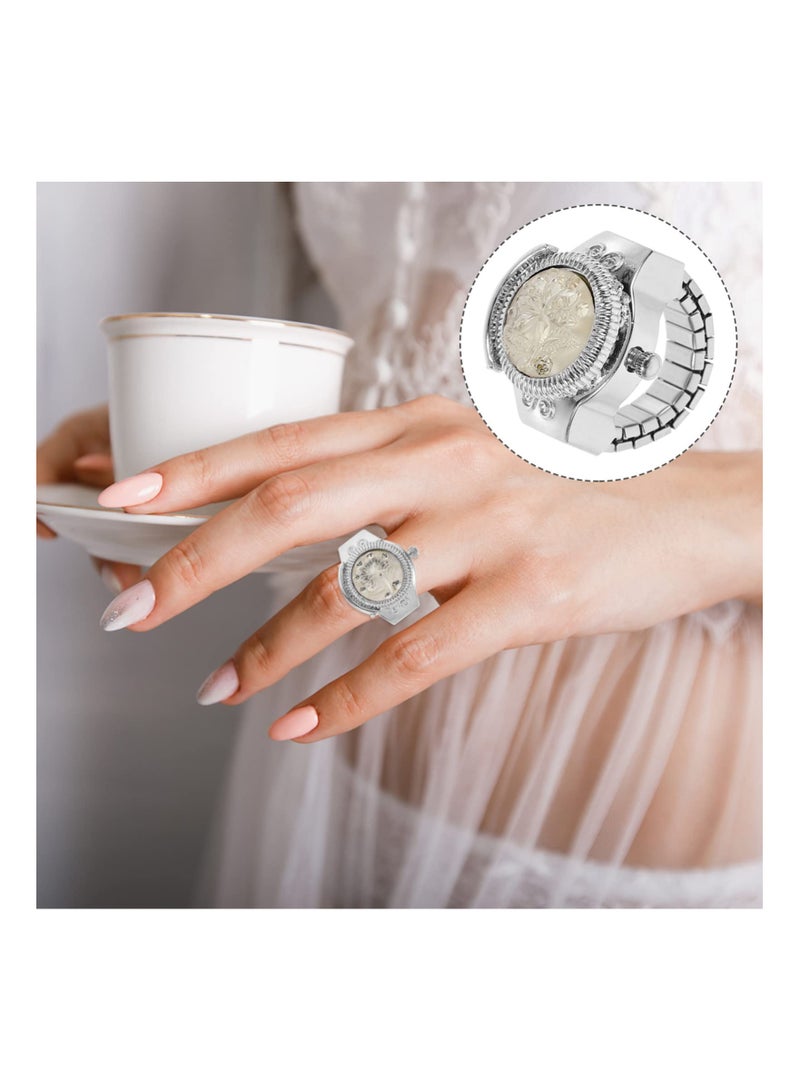 SYOSI Vintage Finger Ring Watches Zinc Alloy Round Ring Watch Decorative Diamond Watch for Men Women (White Flip Open Watch) - 1Piece  - Image 4
