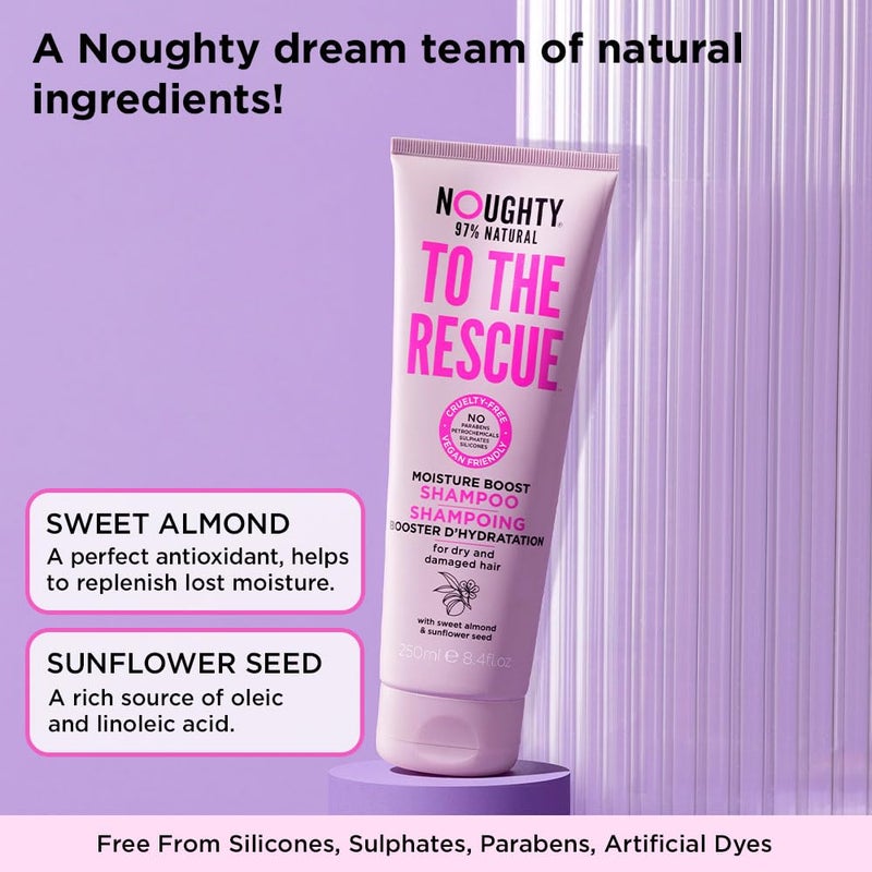 Noughty 97% Natural To The Rescue Moisture Boost Shampoo, to Gently Cleanse and Replenish Lost Moisture with Sweet Almond and Sunflower Seed, Sulphate Free Vegan Haircare 250ml - Image 4