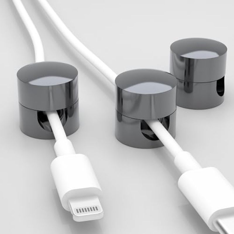 Silver Gray Aircraft-Grade Aluminum Cord Holder 3-Pack - 2-In-1 Secure Reusable Adhesive Cable Organizer for Home Office Desk Cable Management - Image 1
