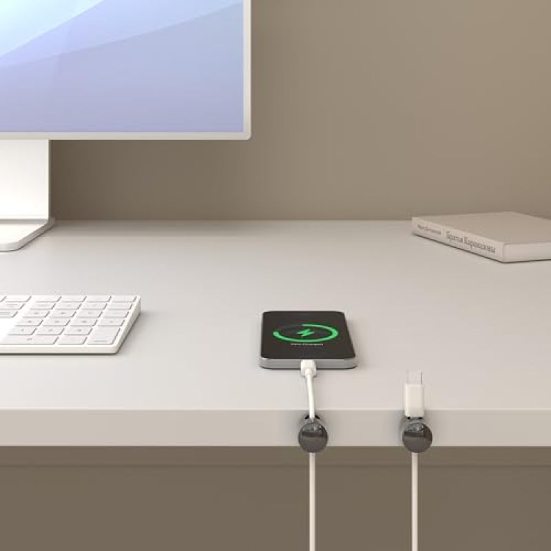 Silver Gray Aircraft-Grade Aluminum Cord Holder 3-Pack - 2-In-1 Secure Reusable Adhesive Cable Organizer for Home Office Desk Cable Management - Image 3