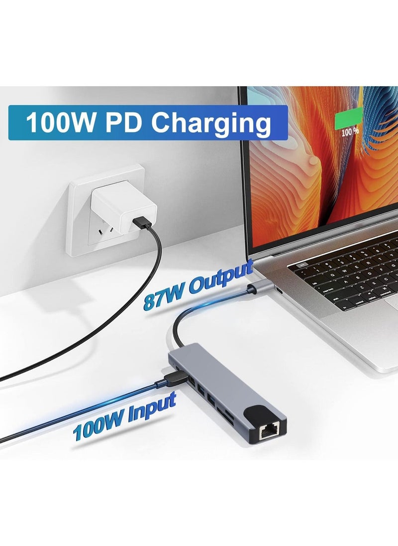 Generic - USB C Hub, 8 in 1 Type C Hub Multiport Adapter with 4K HDMI, PD Power Delivery, USB-C, Ethernet, 2 USB, SD/TF Card Reader Compatible with Mac Book Pro XPS and More Type C Devices - Image 1
