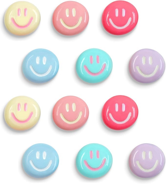 Fridge Magnets Cute Refrigerator Magnets 12Pcs Colorful Magnets for Whiteboard Cabinet Locker Resin Smile Face Decorative Magnets for Classroom Kitchen Office