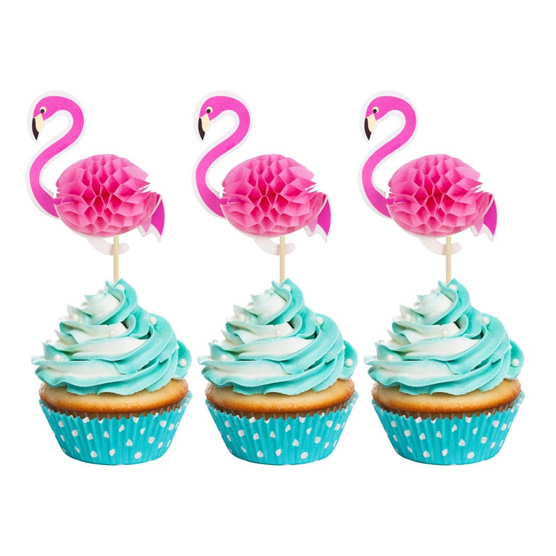 Ephlyn 24pcs 3D Flamingo Cupcake Toppers Tropical Aloha Luau Cupcake Picks for Baby Shower Summer Party Wedding Birthday Cake Decorations - Image 2