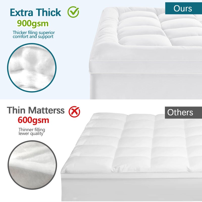 CYMULA Full Size Mattress Topper - Extra Thick Cooling Mattress Pad Cover for Back Pain - Soft Mattress Protector Firm Bed Topper Pillow Top with 8-21 Inch Deep Pocket 3D Snow Down Alternative Fill - Image 2
