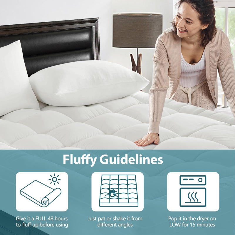 CYMULA Full Size Mattress Topper - Extra Thick Cooling Mattress Pad Cover for Back Pain - Soft Mattress Protector Firm Bed Topper Pillow Top with 8-21 Inch Deep Pocket 3D Snow Down Alternative Fill - Image 5
