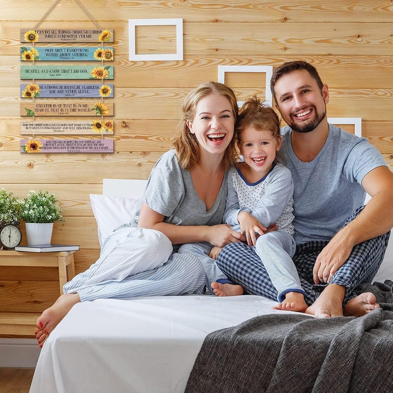 اي ار اس لوحة خشبية تحمل آية من الكتاب المقدس، لوحة جدارية مسيحية مزينة بزهرة عباد الشمس، لوحات خشبية تحمل آية من الكتاب المقدس (1.5 بوصة × 12 بوصة)، لوحة جدارية مستوحاة من الكتاب المقدس للمنزل الريفي، لوحة جدارية ملهمة مستوحاة من الكتاب المقدس للمنزل، أو المطبخ، أو المكتب (متعددة الألوان) عبوة من 7 قطع - Image 3