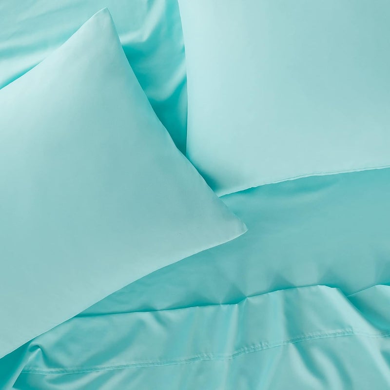 Serta Simply Clean Super Soft Hypoallergenic Stain Resistant Deep Pocket 3 Pieces Solid Bed Sheet Set, Twin XL, Turquoise - Image 2