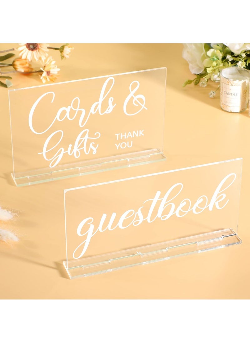 SYOSI 2 Pieces Acrylic Wedding Reception Sign Guest Book Sign Cards and Gifts Wedding Sign with Stand Rustic Farmhouse Hanging for Wedding Cabin Beach Party Home Decor, 2 Styles  - Image 1