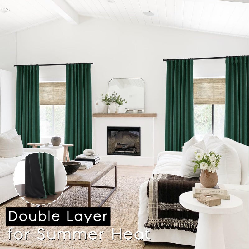 PANELSBURG Green Curtains 96 Inches Long for Living Room Blackout Pleated Thermal Window lnsulation Fabric Heavy Weights Linen Drapery Hooks Curtain Set of 2 Panels Dark Emerald - Image 2