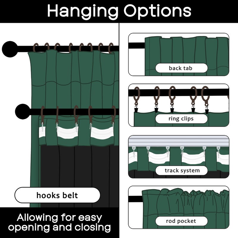 PANELSBURG Green Curtains 96 Inches Long for Living Room Blackout Pleated Thermal Window lnsulation Fabric Heavy Weights Linen Drapery Hooks Curtain Set of 2 Panels Dark Emerald - Image 3