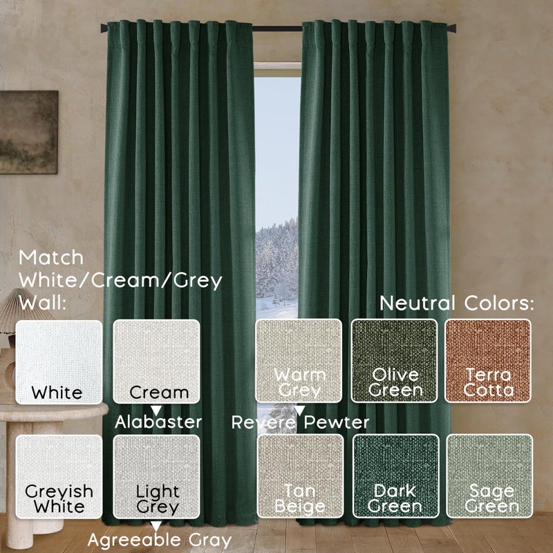 PANELSBURG Green Curtains 96 Inches Long for Living Room Blackout Pleated Thermal Window lnsulation Fabric Heavy Weights Linen Drapery Hooks Curtain Set of 2 Panels Dark Emerald - Image 4