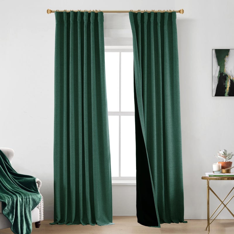 PANELSBURG Green Curtains 96 Inches Long for Living Room Blackout Pleated Thermal Window lnsulation Fabric Heavy Weights Linen Drapery Hooks Curtain Set of 2 Panels Dark Emerald - Image 1
