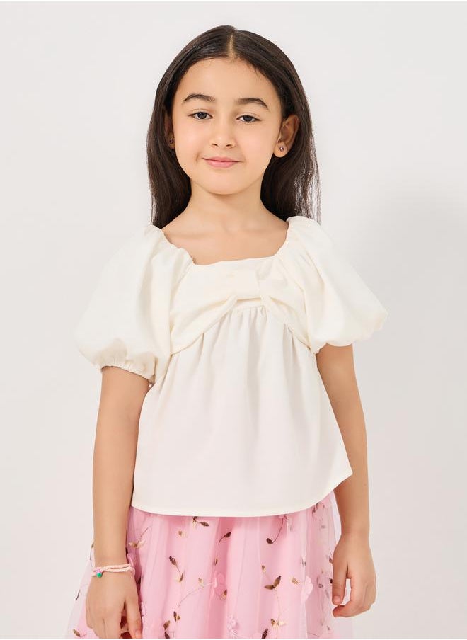 Styli Square Neck Top and Embroidered Mesh Skirt Set  - Image 2