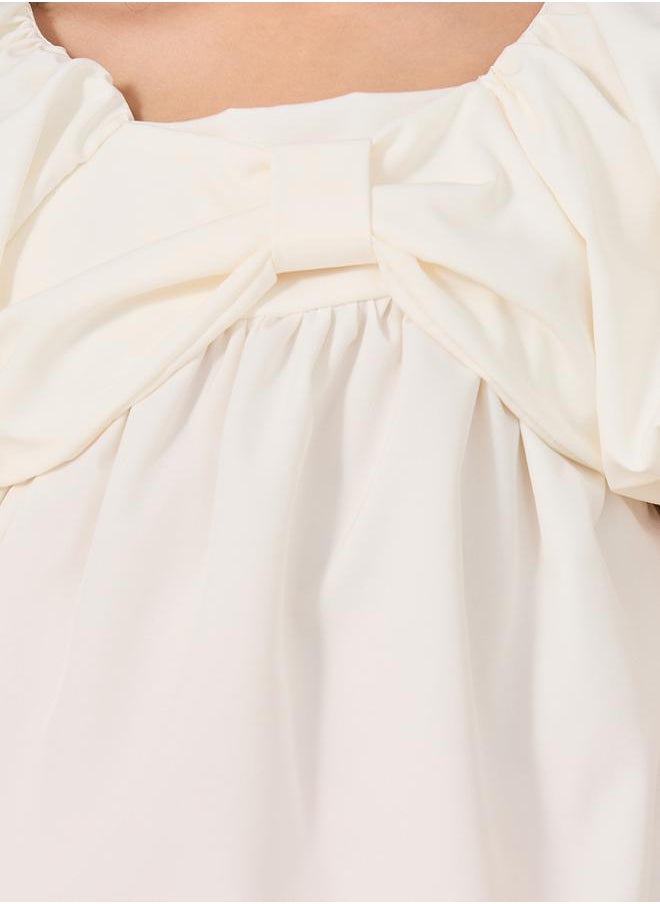 Styli Square Neck Top and Embroidered Mesh Skirt Set  - Image 3