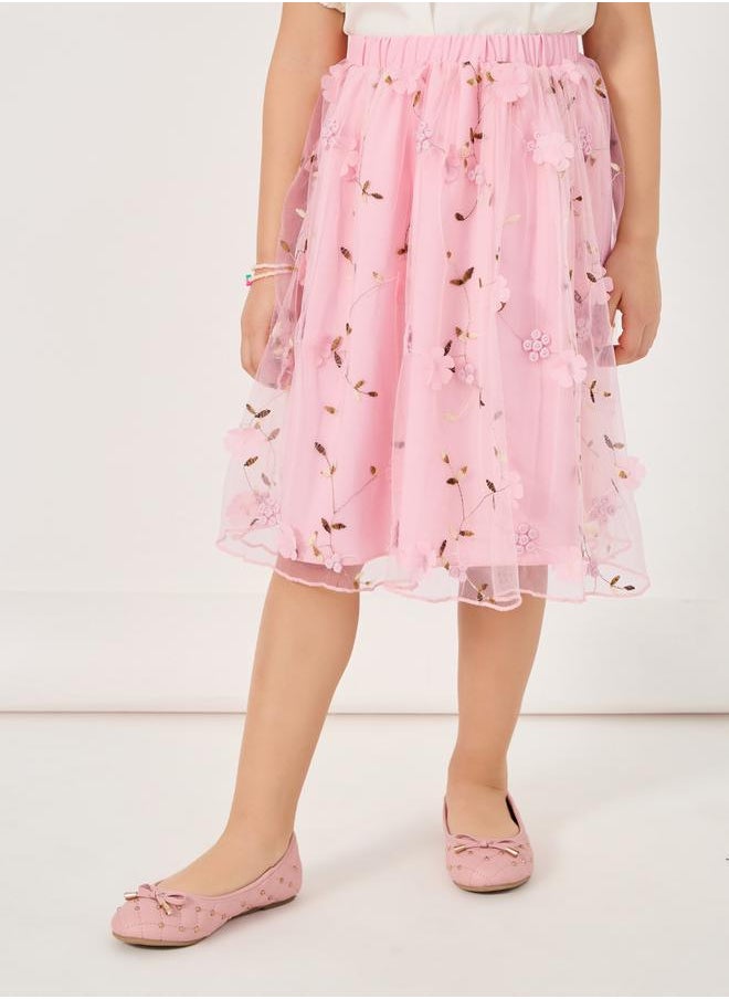 Styli Square Neck Top and Embroidered Mesh Skirt Set  - Image 4