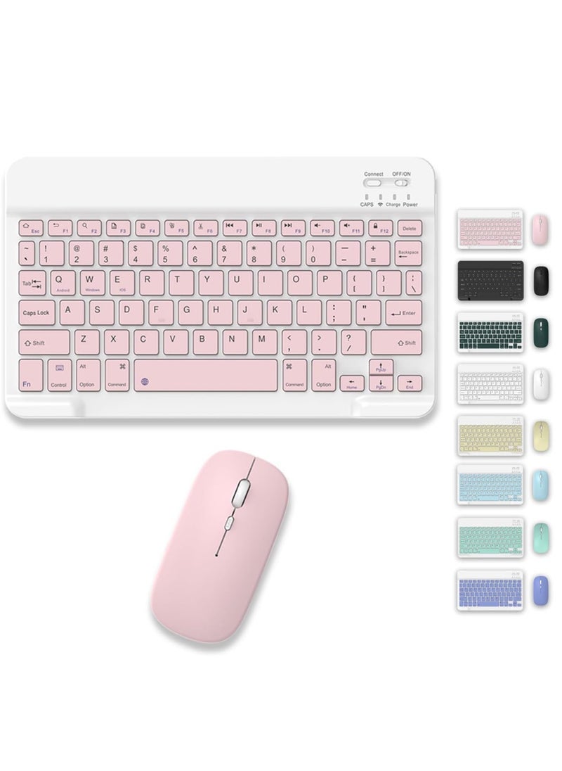 ELTRAZONE Set of Rechargeable Bluetooth Keyboard and Mouse - Portable Wireless Mouse/Keyboard Set - Android/iOS/Windows - Smart Phone/Tablet/PC - iPhone iPad Pro Air Mini, iPad OS/iOS (PINK) - Image 1