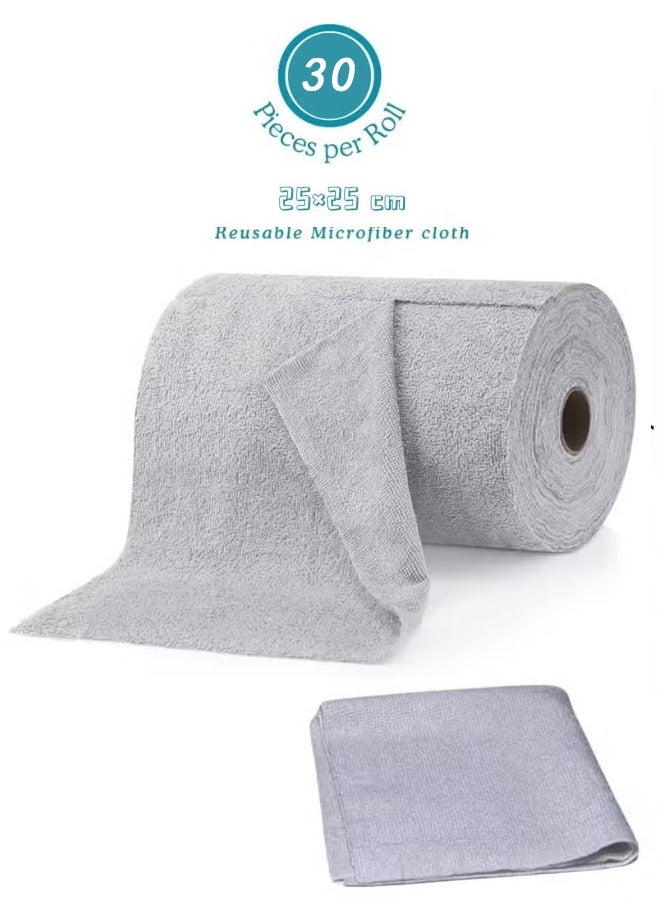 أوجا 30 قطعة من لفائف مناديل التنظيف من الألياف الدقيقة، 25 × 25 سم، مناشف قابلة للتمزيق وإعادة الاستخدام، خرَق امتصاص متعددة الأغراض، مناديل خالية من الوبر لتنظيف الغبار، لفافة مناديل مطبخ متعددة الأغراض للتنظيف - Image 1