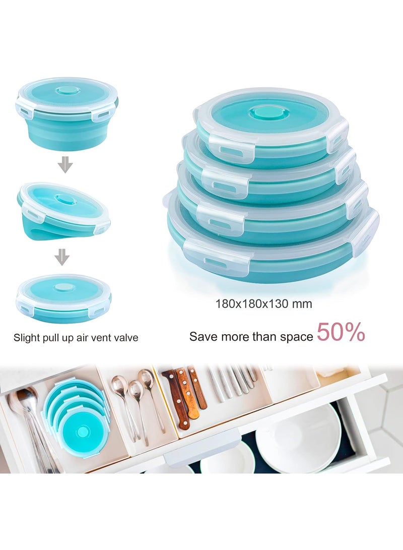 Bukela 4 PCS Food Storage Containers, Collapsible Food Storage Containers with Airtight Lids, Silicone Lunch Boxes, Bento Boxes Salad Bowls - Image 3
