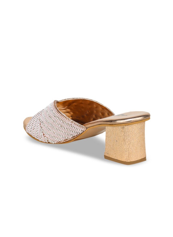 She Zone Pink Embellished Block Heels for Women - Image 3