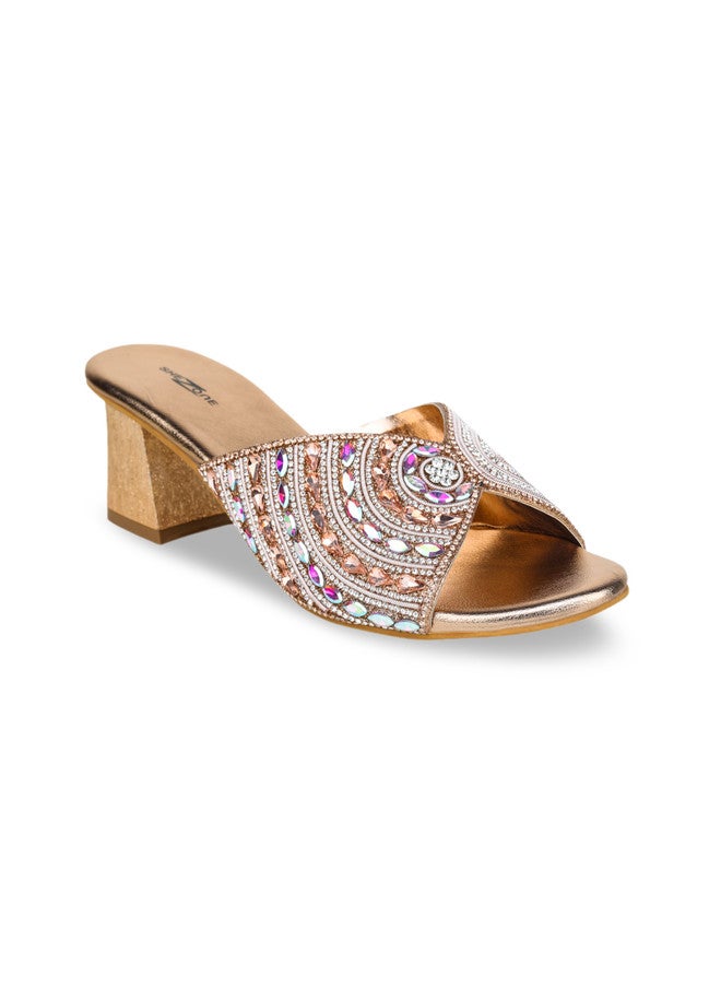 She Zone Pink Embellished Block Heels for Women - Image 2