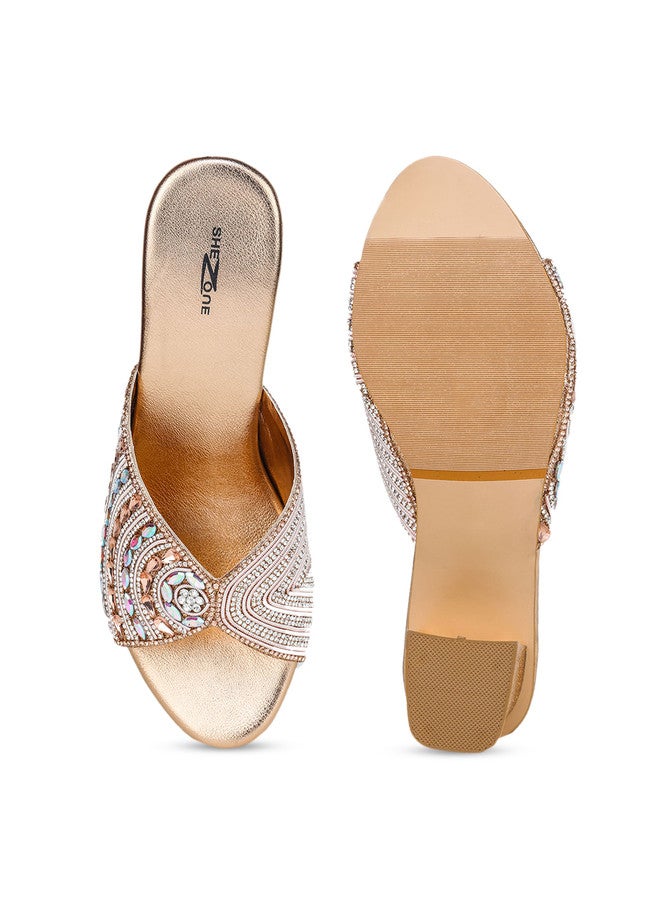 She Zone Pink Embellished Block Heels for Women - Image 5