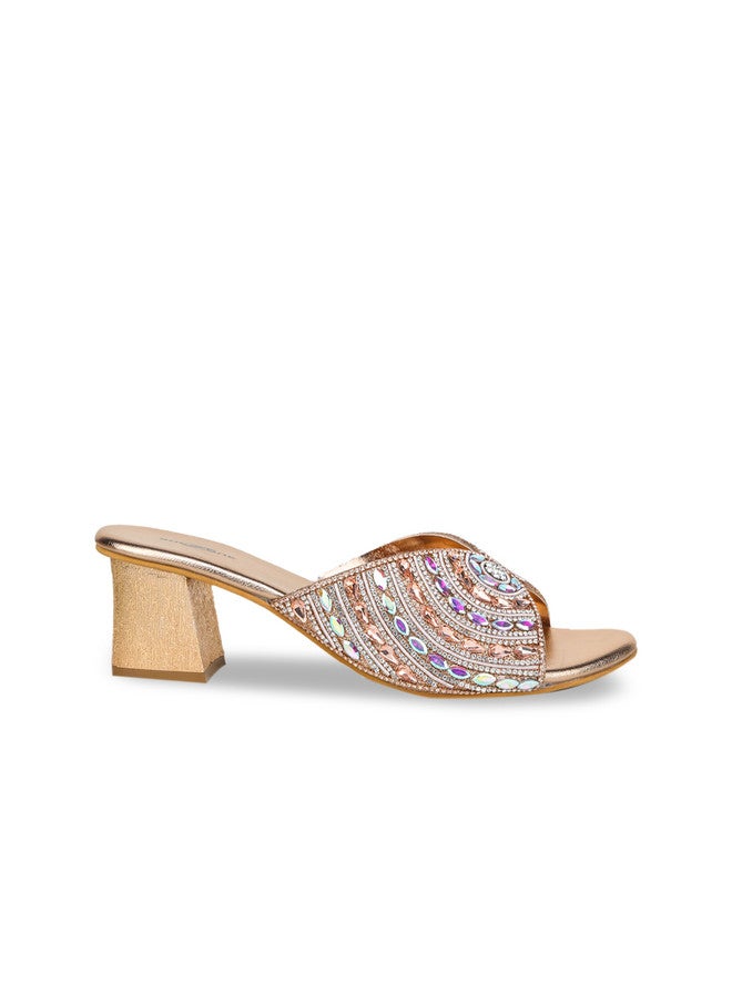 She Zone Pink Embellished Block Heels for Women - Image 4