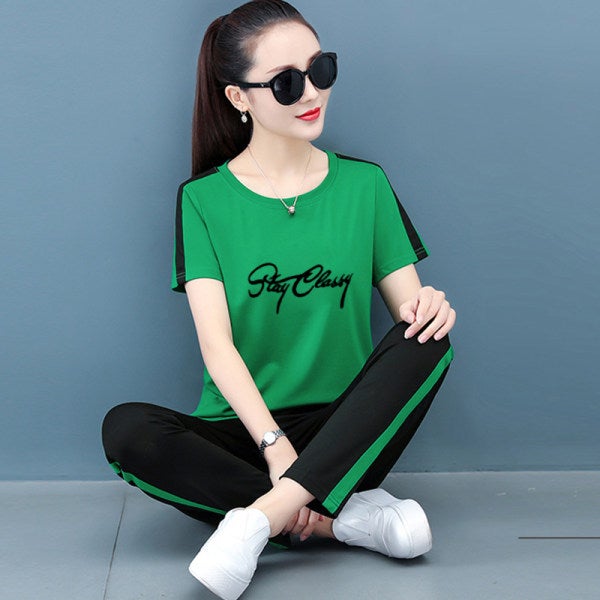 Generic 2022 Summer Fashion Casual Womens Sport Suit 7722 green suit trousers 